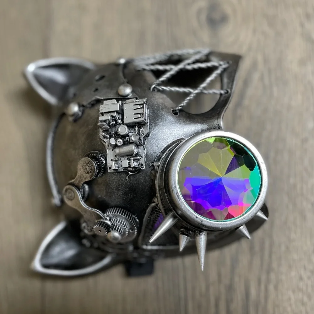 Steampunk Metallic Cat Mask with Goggles - NWT!